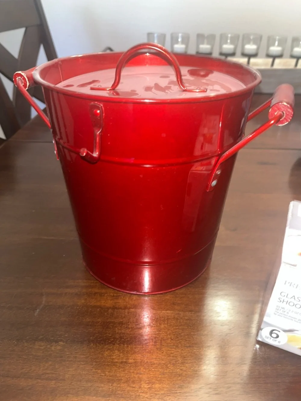 Red Metal Beverage Bucket with Handle - Home Dining & 6 Shot Glasses - Picture 6 of 6